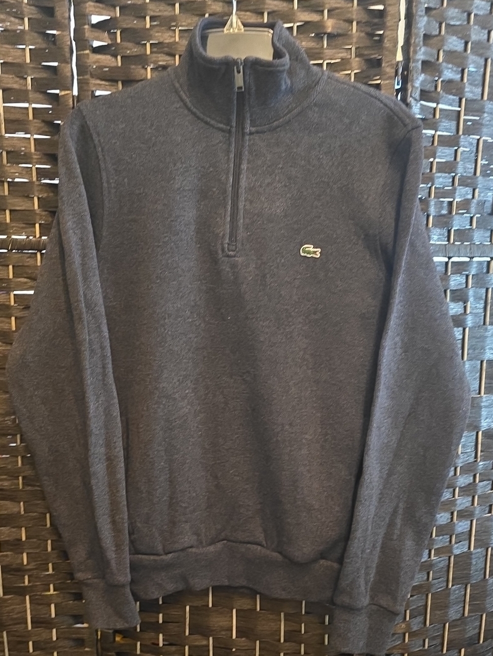 Lacoste Men's Dark Charcoal Half-Zip Pullover Sweater, Medium, EUC